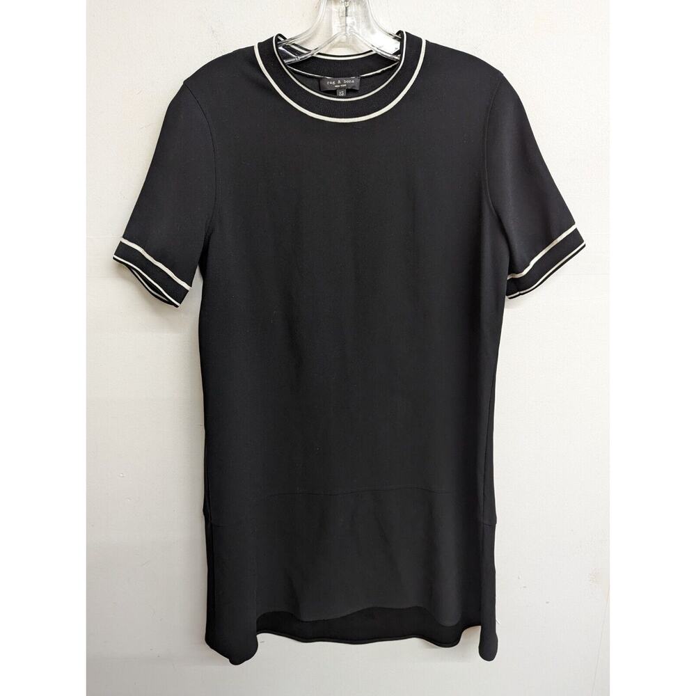 Rag & Bone Women's Thatch Black White Trim Short Sleeve Crepe Dress Size XS